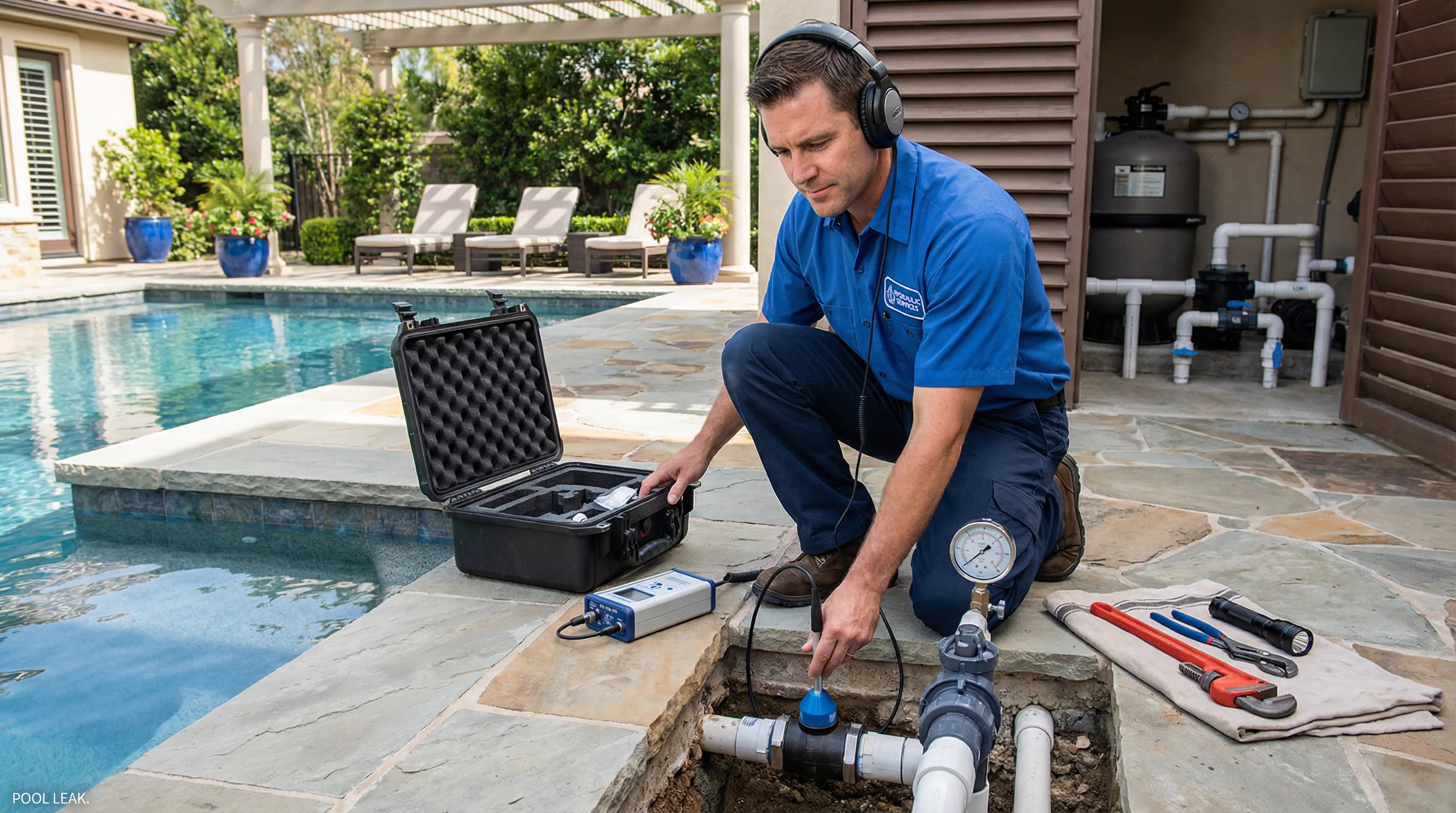 Caça vazamento em piscina em Uberlândia-MG